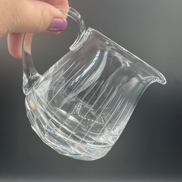 Vintage Crystal Clear Glass Cream and Sugar Faceted Lined Set 3 pc Set - Picture 5 of 10